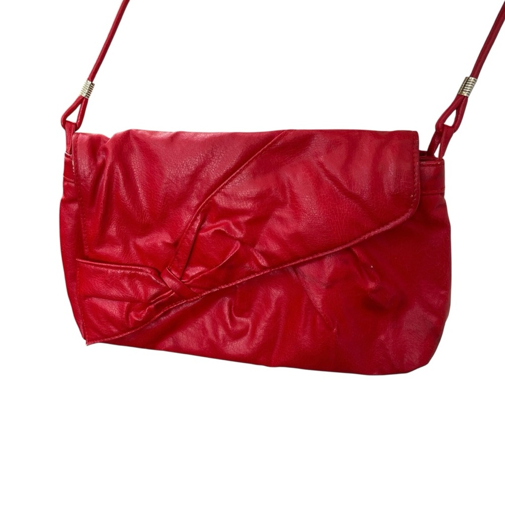 Vintage 80s bright red leather flap purse with bow detail - Picture 3 of 16